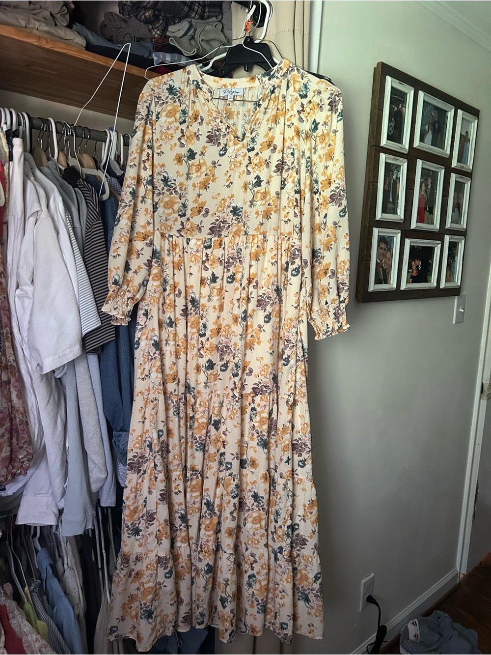 Women’s Maternity Cream Floral Maxi Dress - Long Sleeve - Picture 1 of 2